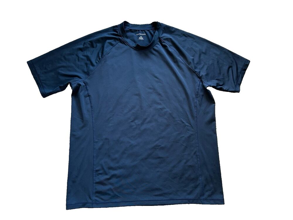 Lands End Mens XL 46-48 Rash Guard Swim Shirt Short Sleeve Navy Blue G26